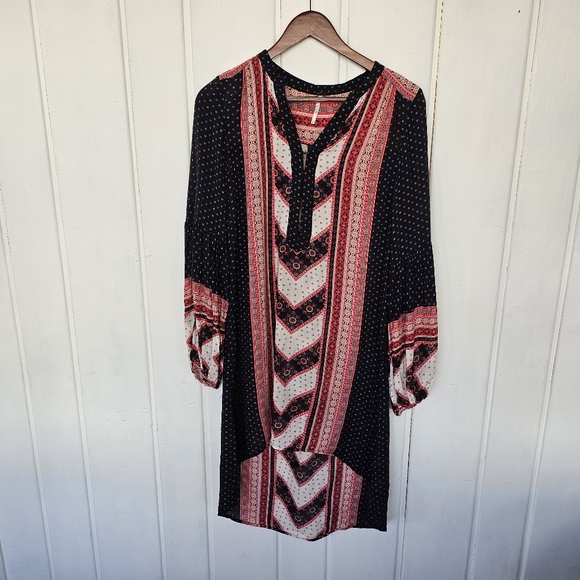 Free People Peace Maker Black Combo Dress Fishtail Lined Boho Casual size Small - Picture 10 of 11